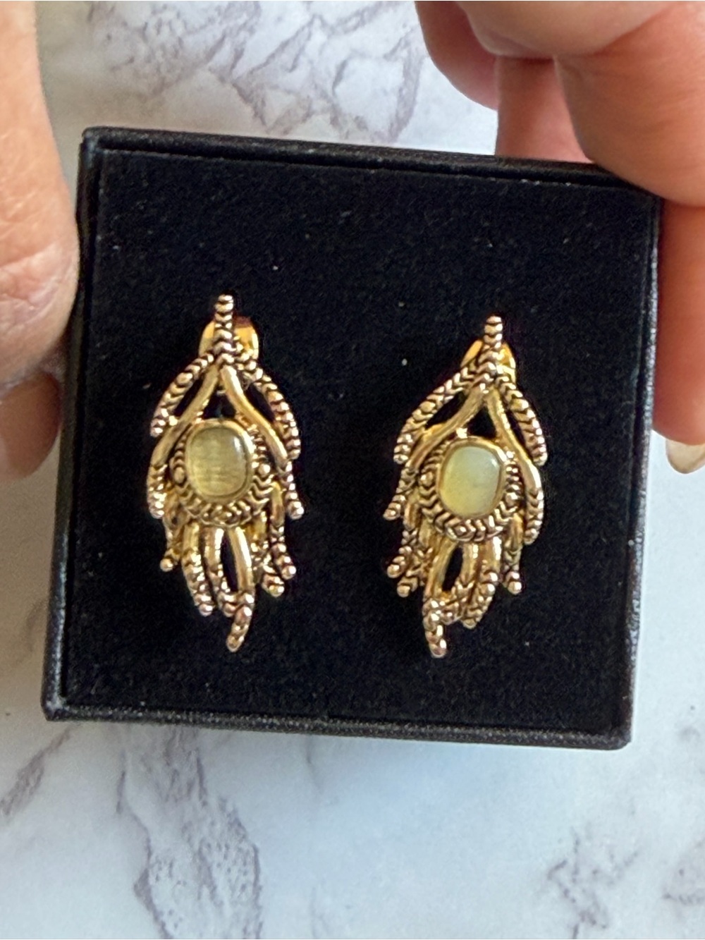 House of Harlow 1960 Gold-Tone Filigree Earrings with Pale Green Stones